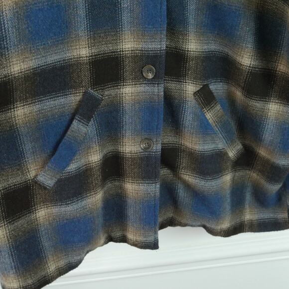 Vintage Large Shacket Oversized Western Shadow Plaid Fringe 90s Wool Blend - Picture 7 of 10